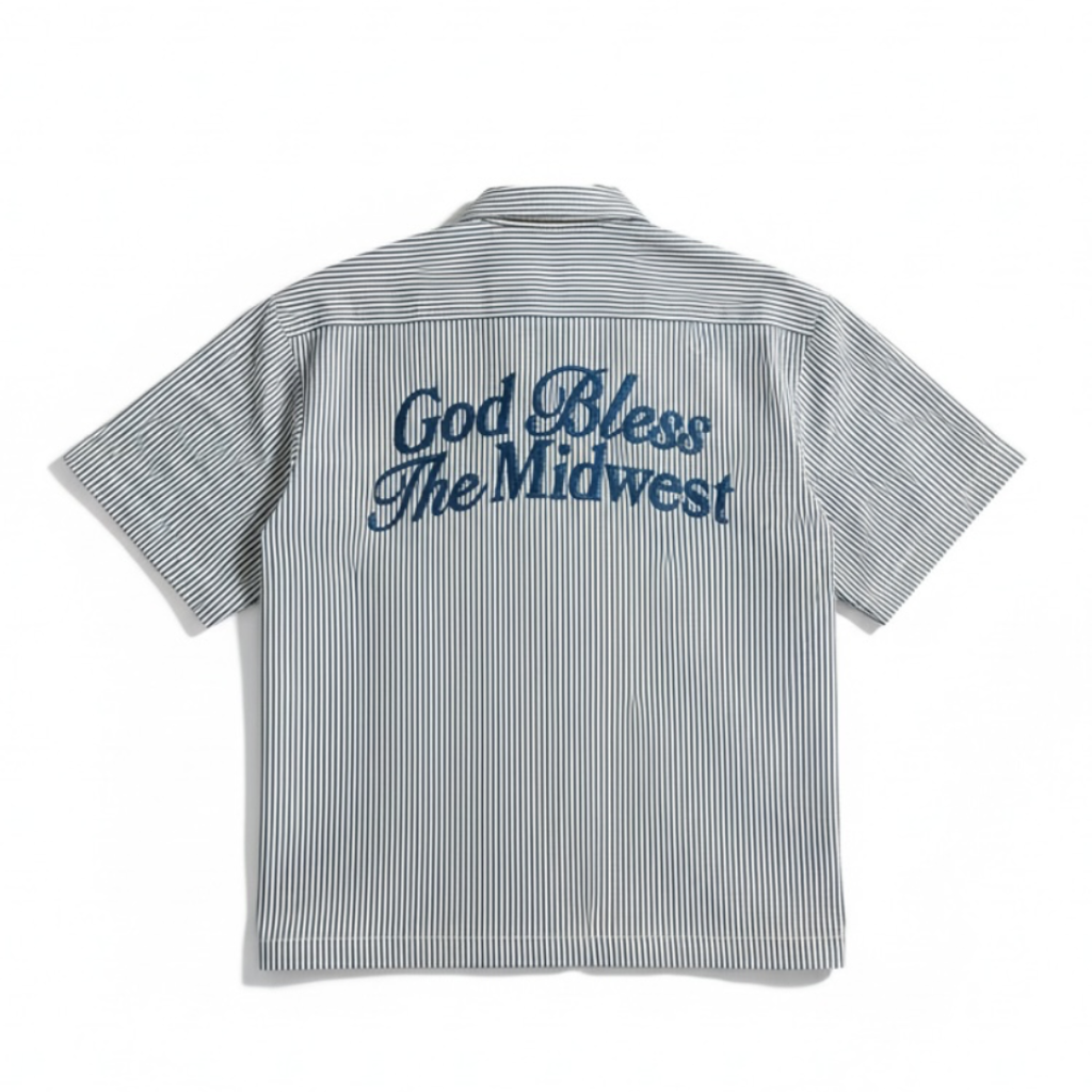 God Bless the Midwest Pinstripe Button Up - Grey
