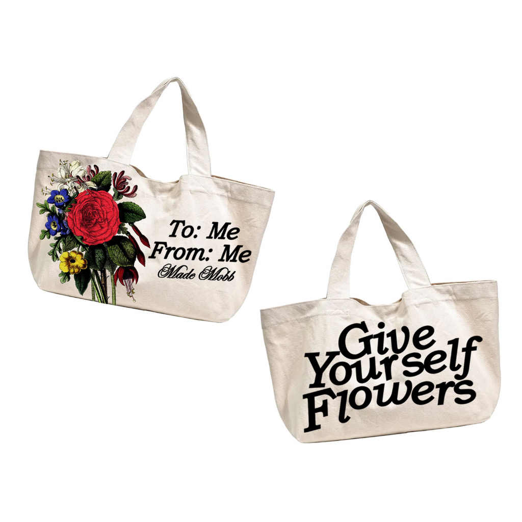 Give Yourself Flowers XL Tote - Cream